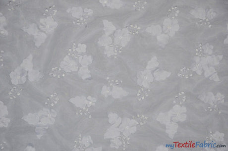 Applique Organza Polyester Fabric - Sheer Leaf Applique, Double Scallop Edge, 50/52" Wide (1 Yard)
