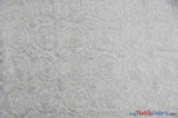 Wedding Floral Chiffon Polyester Fabric - 3D Floral Embroidery, Semi Sheer, 52" Width, Champagne, White, Ivory (1 Yard)