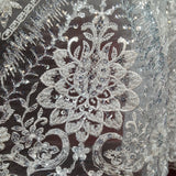 Beaded Sequined Lace Fabric - Embroidered 100 Percent Polyester Net Mesh, Gold, Ivory, Silver, White, 52" Width (1 Yard)