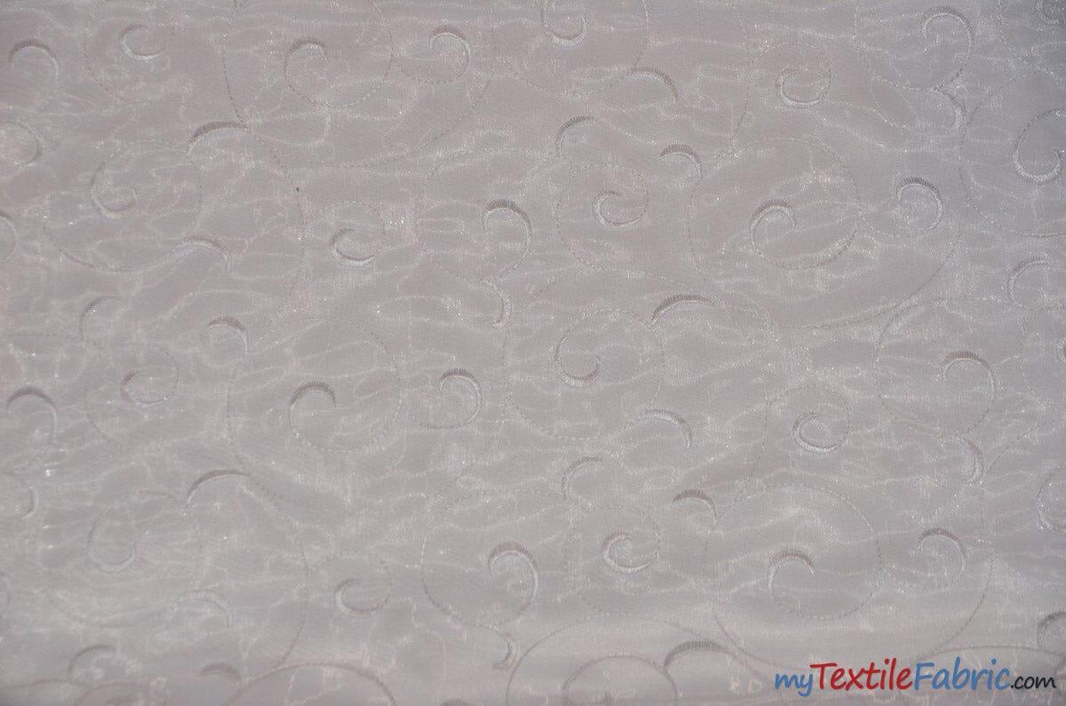 Swirl Organza Polyester Fabric - Embroidered Swirl Sheer, 52/54" Width, Multiple Colors (1 Yard)