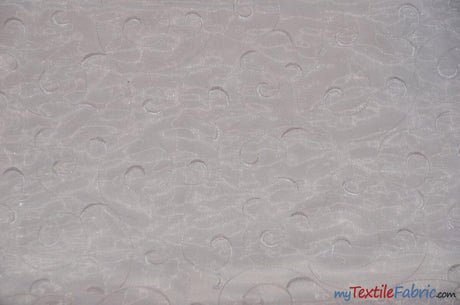 Swirl Organza Polyester Fabric - Embroidered Swirl Sheer, 52/54" Width, Multiple Colors (1 Yard)