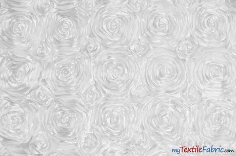 Rosette Satin Polyester Fabric - 3D Satin Floral Embroidery, 52/54" Width (Yards, Bolts, Sample Swatch)