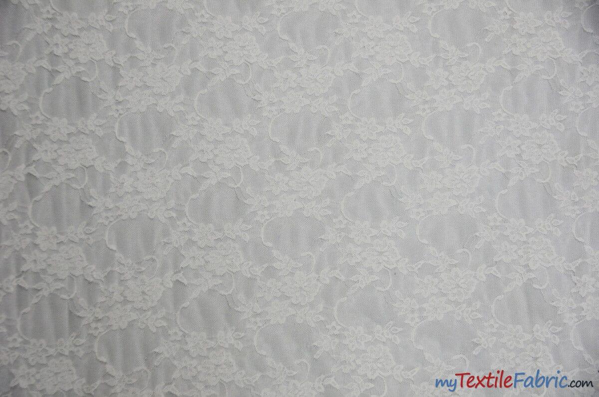 Giselle Floral Lace Polyester Spandex Fabric - Sheer Vintage Stretch Lace, 58/60" Width, Multiple Colors (1 Yard)