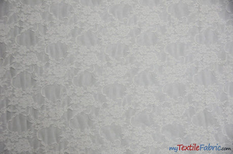 Giselle Floral Lace Polyester Spandex Fabric - Sheer Vintage Stretch Lace, 58/60" Width, Multiple Colors (1 Yard)