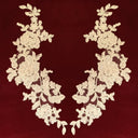 Beaded Corded Floral Lace Applique Polyester Fabric - Embroidered Net Mesh, 13" X 3", Black, Gold, Ivory, Silver, White, Ivory With Rose Gold Cording, White With Rose Gold Cording (1 Pair)