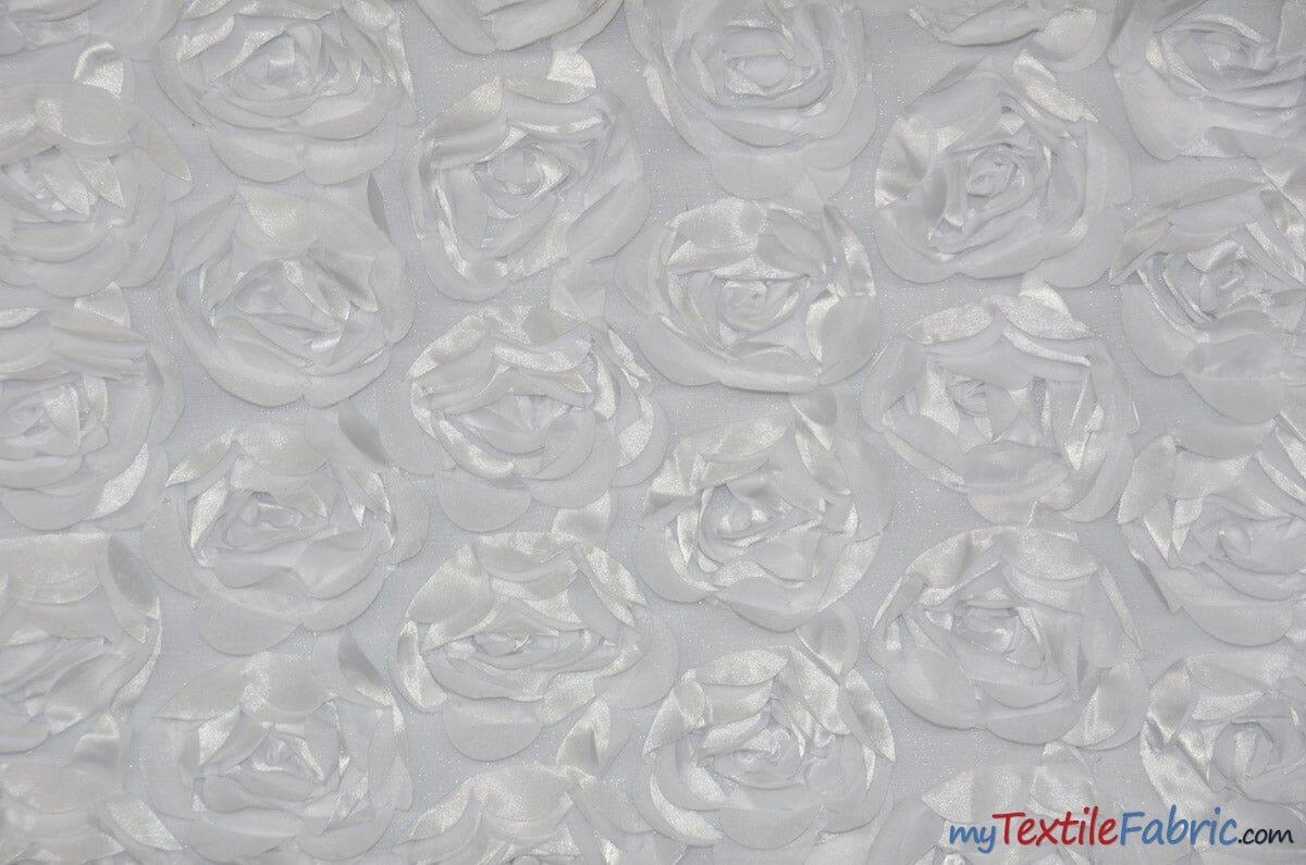 Rosette Satin Bordeaux Polyester Fabric - 3D Floral Satin Embroidered On A Mesh, Bordeaux, 52" Width (1 Yard)
