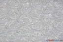 Rosette Satin Bordeaux Polyester Fabric - 3D Floral Satin Embroidered On A Mesh, Bordeaux, 52" Width (1 Yard)