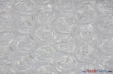 Rosette Satin Bordeaux Polyester Fabric - 3D Floral Satin Embroidered On A Mesh, Bordeaux, 52" Width (1 Yard)