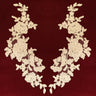 1 Pair 13" x 3" Beaded & Corded Floral Lace Applique on 100% Polyester Net Mesh