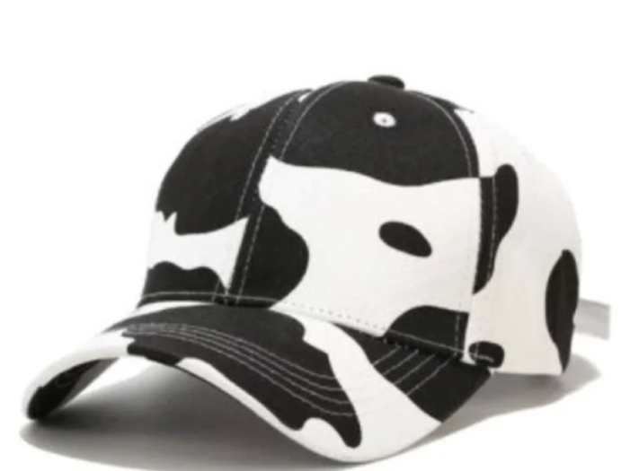 Cow Print Caps Cotton Fabric - White And Black, Simple Style (1 Cap)