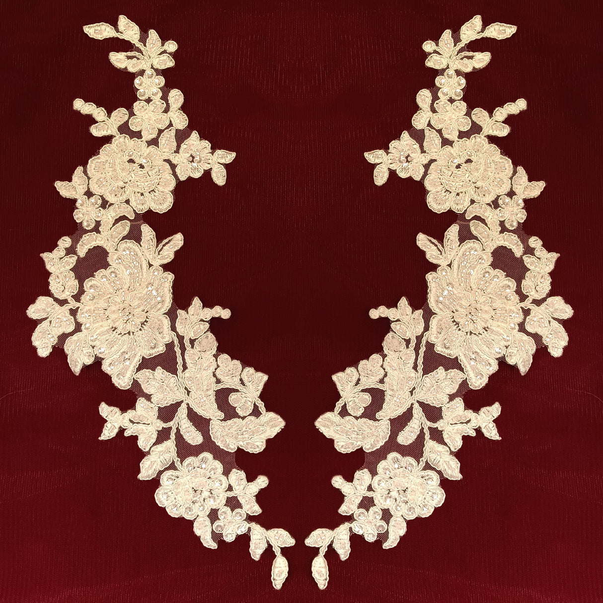 Beaded Corded Floral Lace Applique
