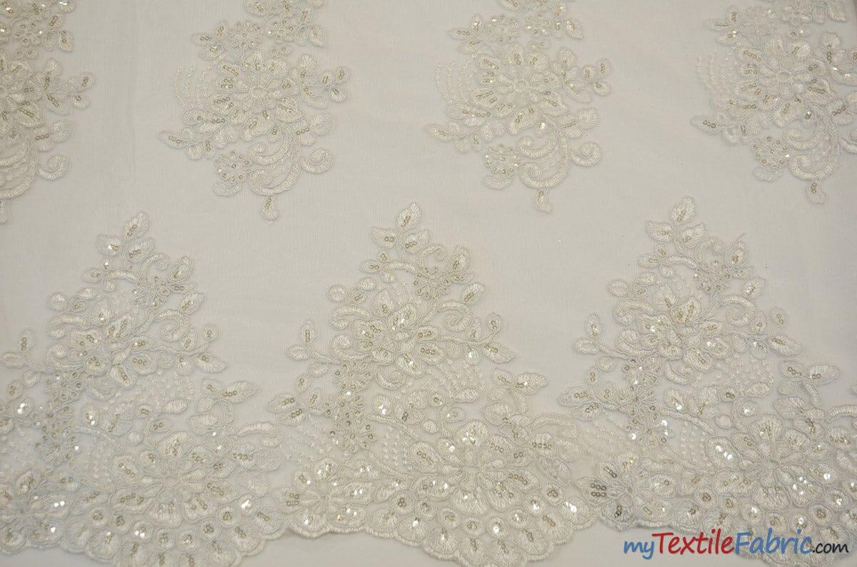 Camilla Embroidery Polyester Fabric - Flower Embroidery With Sequins, Sheer Bridal Lace, 52" Width (1 Yard)