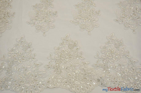 Camilla Embroidery Polyester Fabric - Flower Embroidery With Sequins, Sheer Bridal Lace, 52" Width (1 Yard)