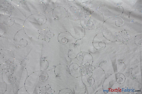Aurora Taffeta Embroidered Floral Taffeta Fabric - Multi Color Floral Embroidery With Sequins, 54" Width (1 Yard)