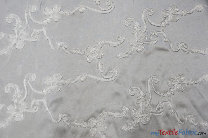 Ribbon Taffeta Polyester Fabric - Embroidered Ribbon Cord, Multiple Colors, 54" Width (1 Yard)
