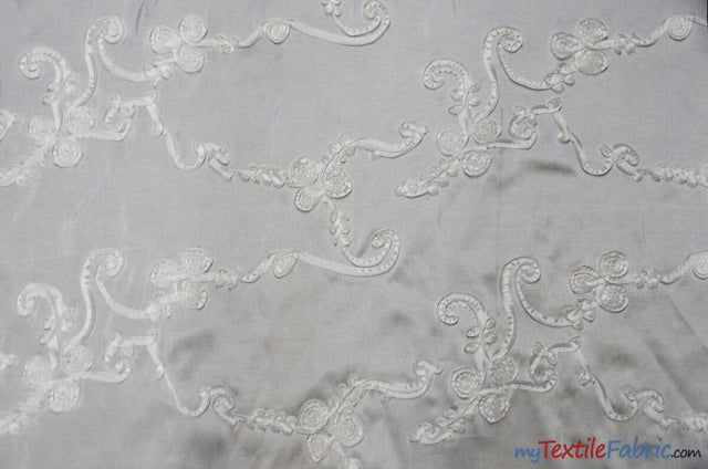 Ribbon Taffeta Polyester Fabric - Embroidered Ribbon Cord, Multiple Colors, 54" Width (1 Yard)