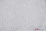 Dahlia Organza Embroidery Polyester Fabric - Embroidered Floral Sheer With Sequins Embellishment, 54" Width (1 Yard)