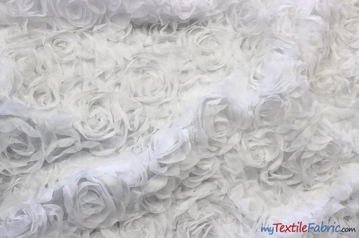 Sheer Rose Garden Polyester Fabric - 3D Floral Chiffon Embroidered On Mesh, Multiple Colors, 52" Width (1 Yard)