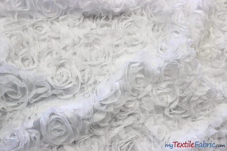 Sheer Rose Garden Polyester Fabric - 3D Floral Chiffon Embroidered On Mesh, Multiple Colors, 52" Width (1 Yard)