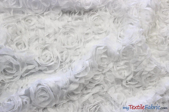 Sheer Rose Garden Polyester Fabric - 3D Floral Chiffon Embroidered On Mesh, Multiple Colors, 52" Width (1 Yard)