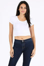 Lucky Fitted Crop Top Cotton Spandex Fabric - White, Short Sleeve Stretch Crop Top (1 Piece)