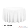 120" Round Polyester Seamless Tablecloth - Polyester Fabric, Seamless, Black, White, Ivory (By Piece)