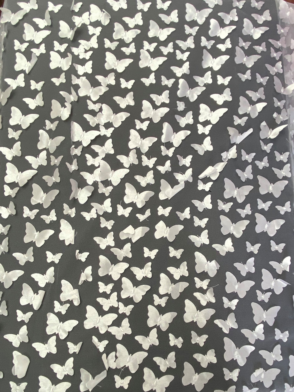 3D Butterflies White Polyester Fabric - White Butterflies, 54" Width