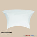 5Ft Diameter Round Polyester Spandex Tablecloth - Black, White, Ivory, Fits 60" Diameter Tables, 28/30" Height, Reinforced Bottoms (By Piece)