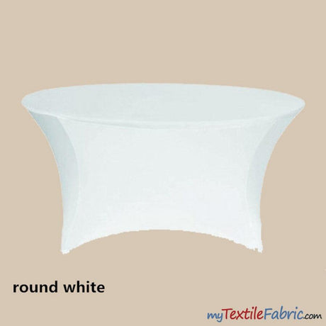 5Ft Diameter Round Polyester Spandex Tablecloth - Black, White, Ivory, Fits 60" Diameter Tables, 28/30" Height, Reinforced Bottoms (By Piece)