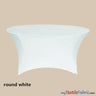 5Ft Diameter Round Polyester Spandex Tablecloth - Black, White, Ivory, Fits 60" Diameter Tables, 28/30" Height, Reinforced Bottoms (By Piece)