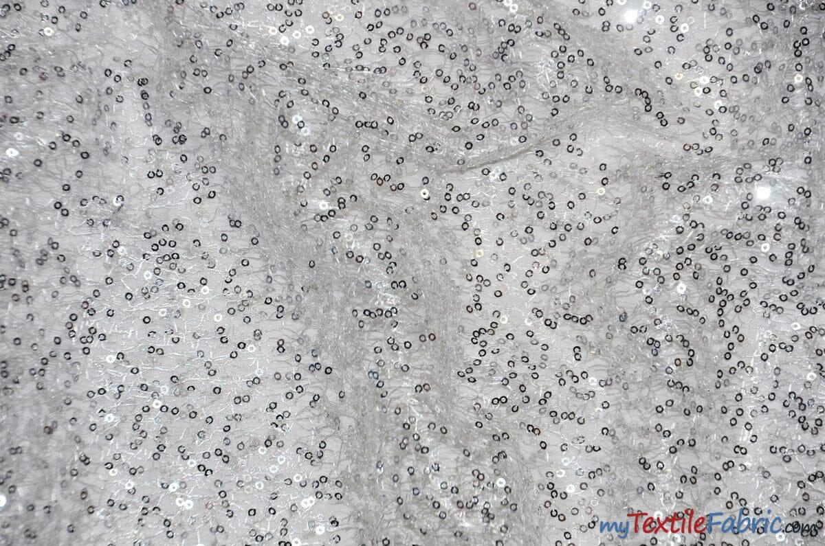 Spider Web Sequins Polyester Fabric - Metallic Web Sequins, Sheer, 54" Wide (1 Yard)