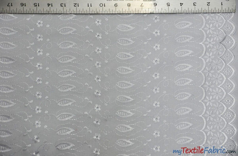 Polyester Cotton Eyelet Embroidery Fabric - Double Sided Border, 45" Wide, Multiple Colors (1 Yard)