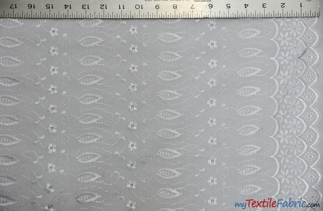 Polyester Cotton Eyelet Embroidery Fabric - Double Sided Border, 45" Wide, Multiple Colors (1 Yard)