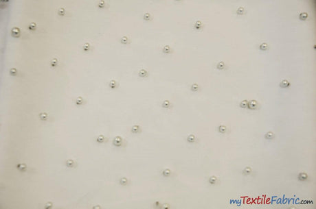 Very Soft Tulle With Pearls Polyester Fabric - Sheer Beaded Tulle, 52" Width (1 Yard)