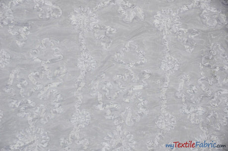 Luxury Organza Embroidery Polyester Fabric - Sheer Ribbon Embroidery, 54" Width, Multiple Colors (1 Yard)