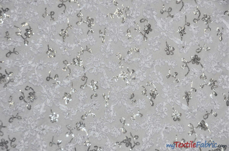 Luxury Mesh Embroidery Polyester Fabric - Embroidered Floral Mesh, 54" Width, Champagne (1 Yard)