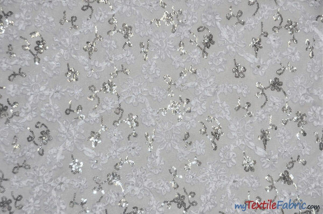 Luxury Mesh Embroidery Polyester Fabric - Embroidered Floral Mesh, 54" Width, Champagne (1 Yard)