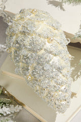 11" Pinecone Ornament with Jewel - Cream