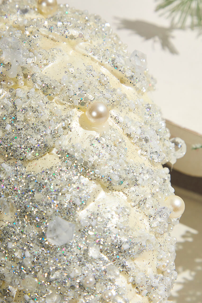 11" Pinecone Ornament with Jewel - Cream