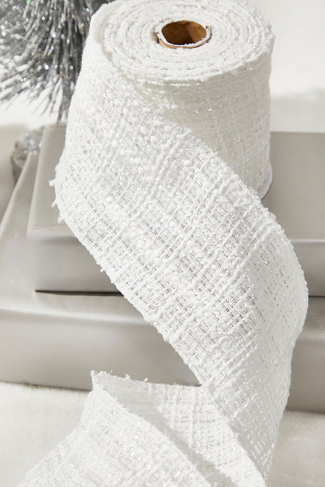 4" x 10 Yard White Chenille with Sequins Wired Ribbon