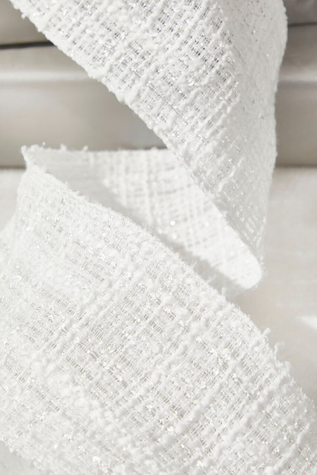 4" x 10 Yard White Chenille with Sequins Wired Ribbon