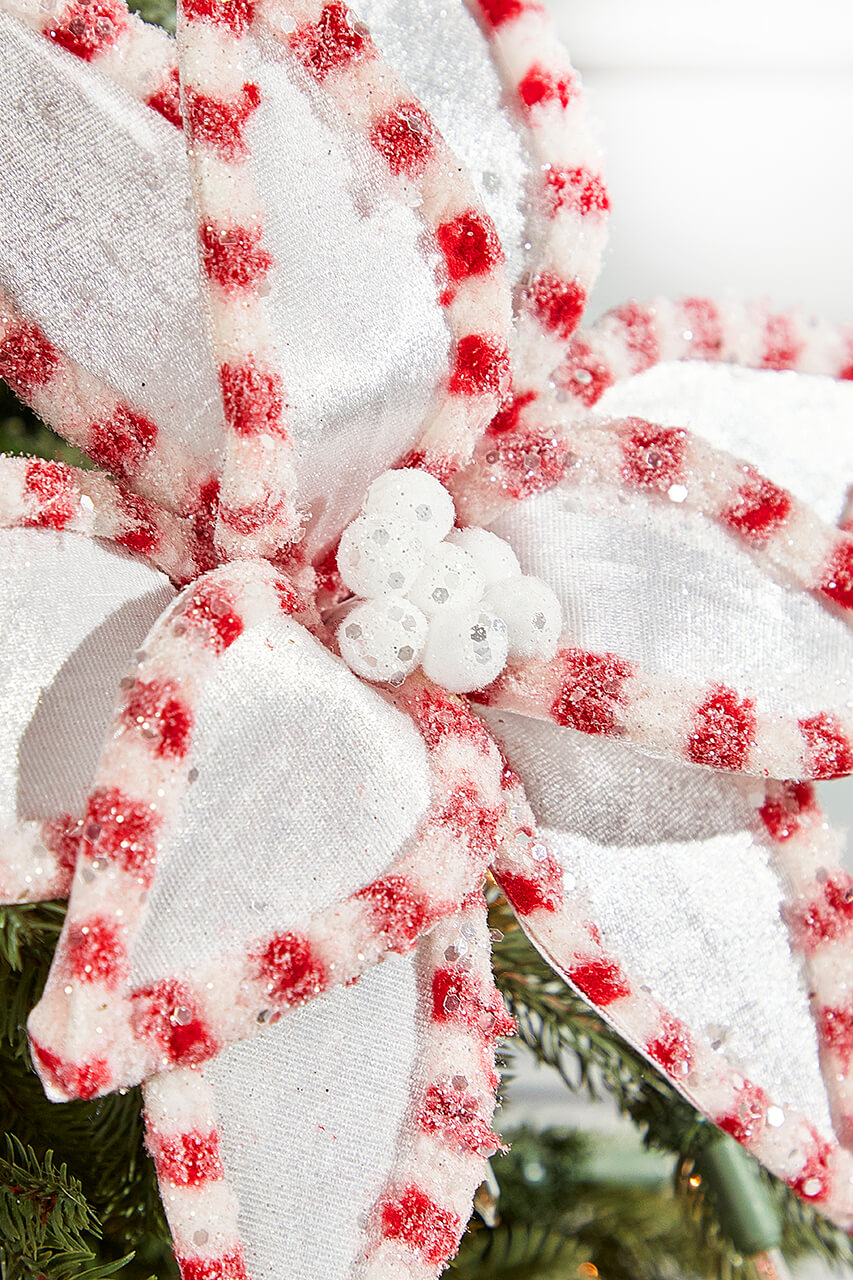 22" x 13" Candy with Snowglitter Poinsettia Stem - White/Red Brite