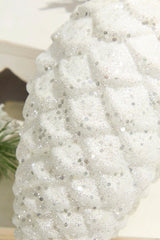 9" White Glitter Pinecone with Hanger