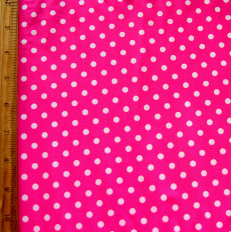 Swim Knit Nylon Lycra White Polka Dots Bright Pink
