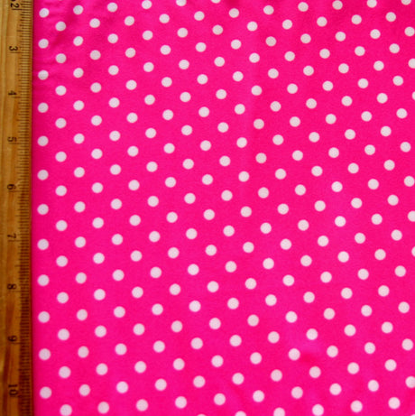 Swim Knit Nylon Lycra White Polka Dots Bright Pink