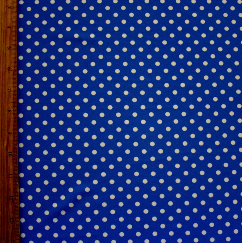 Swim Knit Nylon Lycra White Polka Dots Royal