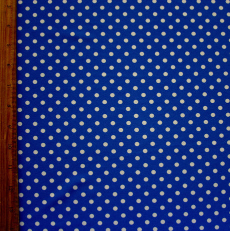 Swim Knit Nylon Lycra White Polka Dots Royal