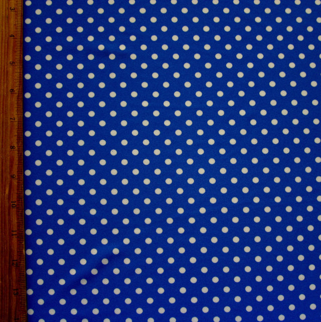 Swim Knit Nylon Lycra White Polka Dots Royal