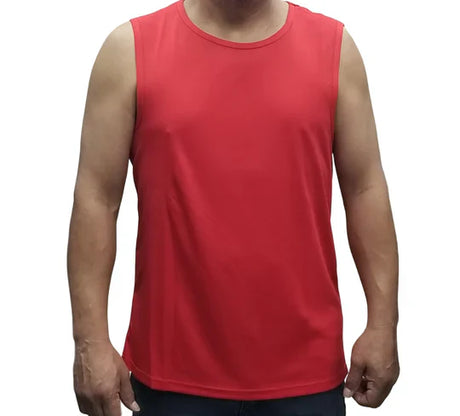 Lucky Polyester Tank Top - Red Polyester Fabric - Red, Sleeveless Scoop Neck, Tank Top (1 Piece)