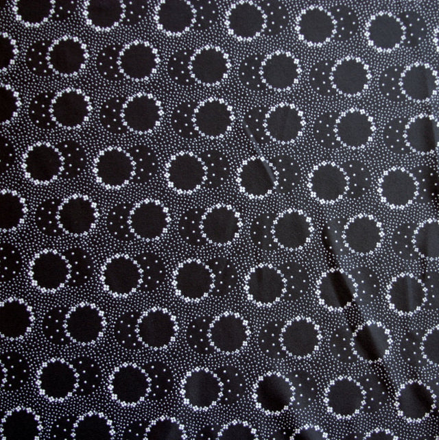 Swim Knit Nylon Spandex White Daisy Circles on Black